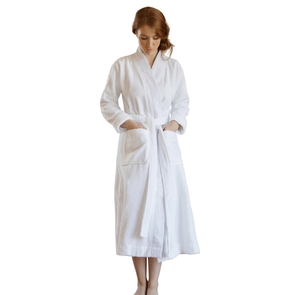 Pure Fiber Turkish Cotton Terry Cloth Pleated Bathrobe Women's White Robe